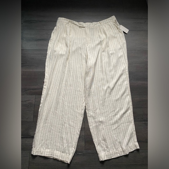 A New Day Women's High-Rise White Striped Linen Blend Wide Leg Pants Size 20 NWT - Picture 1 of 8